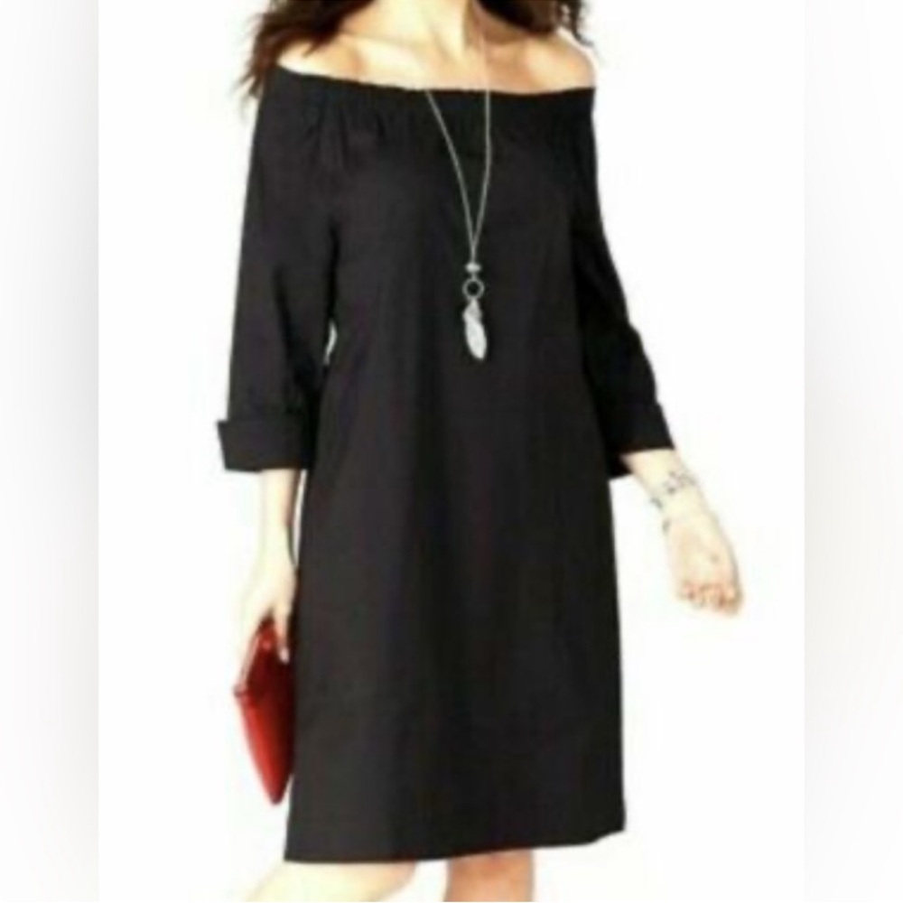 J Jill Black 3/4 Sleeve Shift Dress with Pockets Size Large Petite